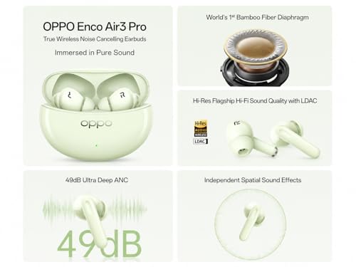 Image of Oppo Enco Air3 Pro Industry First Composite Bamboo Fiber,ANC,30H Playtime,Fast Charge Bluetooth Headset (White, True Wireless)