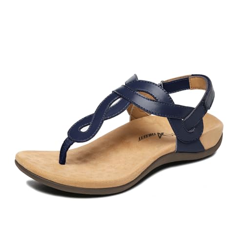 Image of Athlefit Women's Orthopedic Arch Support Sandals Comfortable Thong T-Strap Orthotic Casual Flat Sandals
