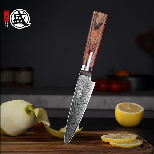 MITSUMOTO SAKARI 4.5 Inch Japanese Paring Knife, Hand Forged S301 Powder Steel Damascus Blade, Professional Small Kitchen Knife for Precise Cutting by MITSUMOTO SAKARI - Image 2