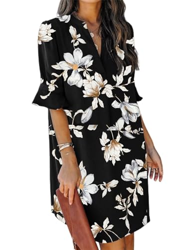 Image of QACOHU Summer Dresses for Women V Neck Ruffle Short Sleeve Casual Shift Dress