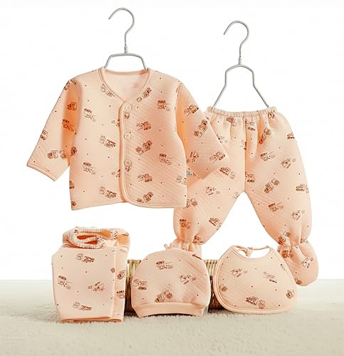 Image of Presents New Born Baby Summer Wear Printed Baby Clothes 5Pcs Sets 100% Cotton Boys Girls Unisex Baby Cotton /Summer or Flannel Suit Infant Clothes First Gift for New Born (0-6 Months)