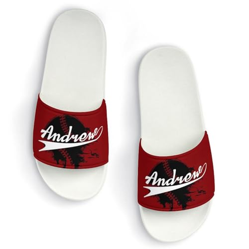 Custom Sports Slides Personalized Slippers - Baseball Sandals Quick Drying Softball Slippers Indoor Outdoor,Gifts for Men Youth Boy (White,Style 33)