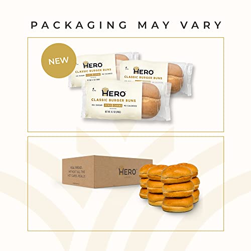 Hero Classic Hamburger Buns - Delicious Keto Burger Buns | Net Low Carb Buns | High Fiber, 0G Net Carbs, 0G Sugar & 90 Calories Per Serving Burger Rolls (12 Buns, Pack Of 3) #TOP6