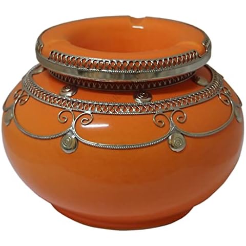 Saharashop Moroccan Wind Ashtray Ceramic Orange XXL Cover