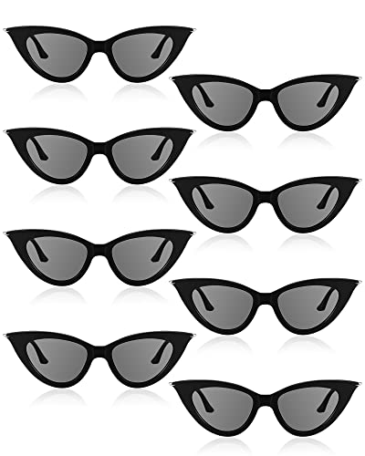 Leinuosen 8 Pairs Retro Cat Eye Sunglasses Vintage Sunglasses Colorful Women Sunglasses Trendy Sunglasses for Party (Black)