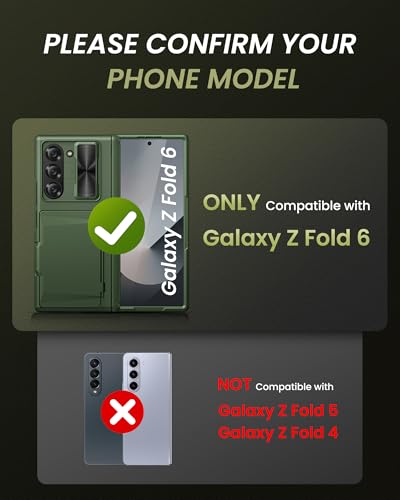 Image of for Samsung Galaxy Z Fold 6 Case with Card Holder & Slide Camera Lens Cover & Hinge Protection & Screen Protector, Heavy Duty Full Body Protective Phone Cover Case for Galaxy Z Fold 6, Green
