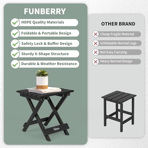 FUNBERRY Outdoor Folding Adirondack Side Table, Portable No Assembly Patio End Table HDPE All Weather - Thumbnail 6
