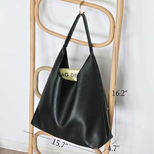 Hobo Bags for Women Soft Vegan Leather Shoulder Handbag Slouchy Tote Purses (Black) - 4