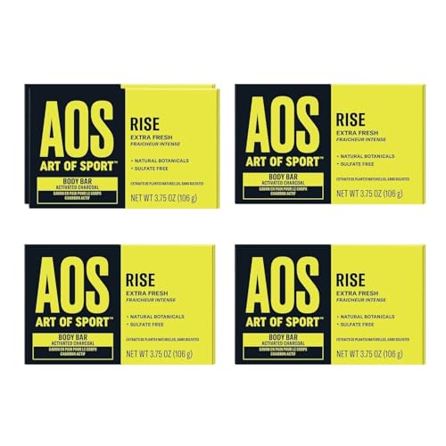 Art of Sport Men’s Bar Soap, Charcoal Activated Hand, Face and Body Soap, Fresh Fragrance, Made with Natural Botanicals, Made for Athletes, Rise Scent, 3.75 Ounce (Pack of 4)