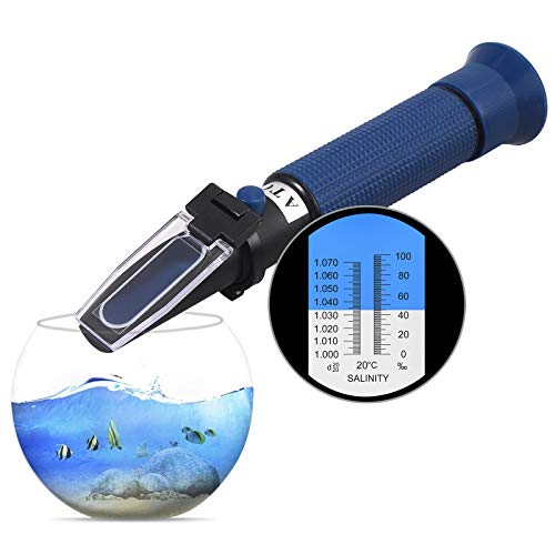AUTOUTLET Salinity Refractometer for Aquarium Salinity Tester with ATC and Dual Scale 0-100‰ & 1.000-1.070 Specific Gravity Saltwater Tester for Seawater Pool Fish Tank