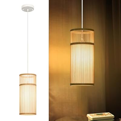Lumivill Bamboo Pendant Light - Mini Pendant Lights Bedroom - Natural Elegant Woven Pendant Light; Wood Pendant Light for Home Decor