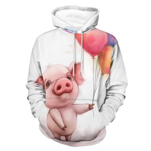 Sweat à capuche cochon et ballons colorés une idée cadeau originale en taille S