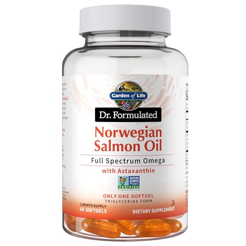 Garden of Life Dr. Formulated Salmon Oil Soft Gels Full Spectrum Omega-3 Fish Oil Supplement with EPA DHA DPA Heart Health Dietary Supplement 60 Softgels