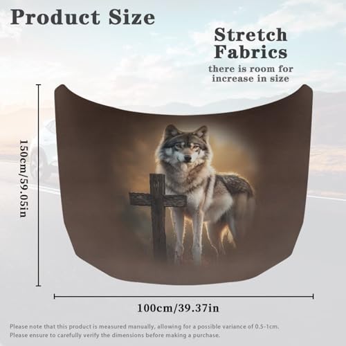 Image of Car Hood Cover Protector 59x39 inches Wolf Cross Stretchable Car Hood Flag Removable Automotive Accessories Fabric Hood Cover All-Season Protection for Cars Decor