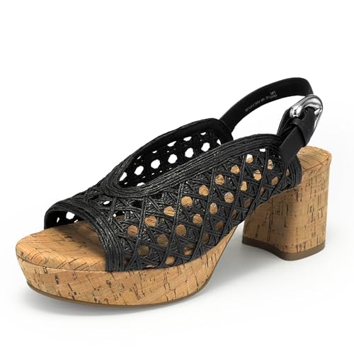 Aerosoles Women's CORNELIA Platform Heeled Sandal, Black Embroidered Raffia, 6M