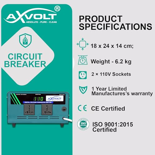 Image of Axvolt Elite 1500W Step-Down Voltage Converter | 220V-240V to 110V-120V Heavy-Duty Transformer | Digital Display & Thermal Reset Protection | Universal Socket for US & Japan Appliances in India