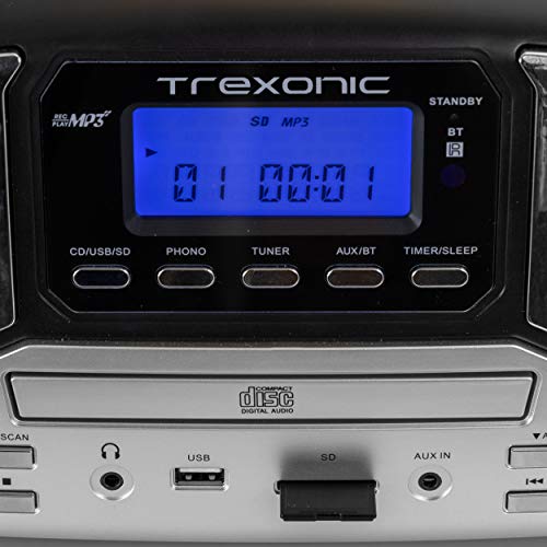 Trexonic Tourne-disque rétro avec Bluetooth, lecteur CD, tourne-disque 3 vitesses Noir - Les Beatles, Paul McCartney, John Lennon, RIngo Starr, George Harrison Trexonic Tourne-disque rétro avec Bluetooth, lecteur CD, tourne-disque 3 vitesses Noir – Image 5
