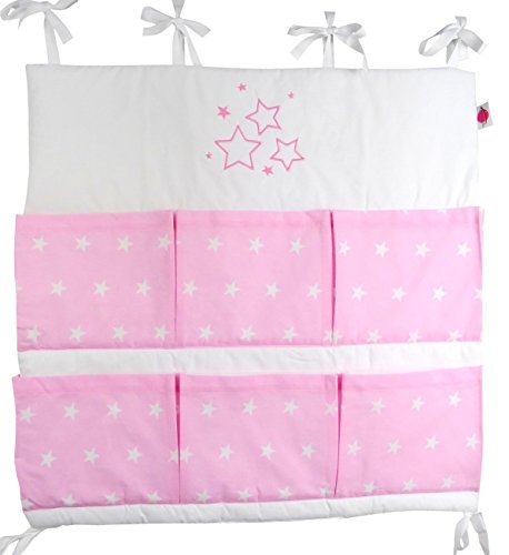 Babymajawelt® Bolsa de cuna para cuna "STARS/Estrellas" - con la aplicación bordado - Utensilio, organizador, cuna Talla: 60x60cm (rosa)