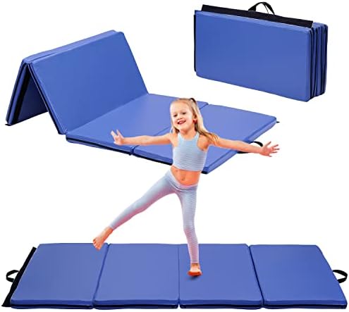 Sunoutife Gymnastics Mat, 3'x6'x2'' Folding Kids' Gymnastics Tumbling Mat with Carrying Handles for Home Gym Exercise & Play