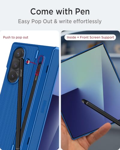 Coque Samsung Z Fold 7 anti-espion Miimall avec stylet et protection charnière - Bleu
