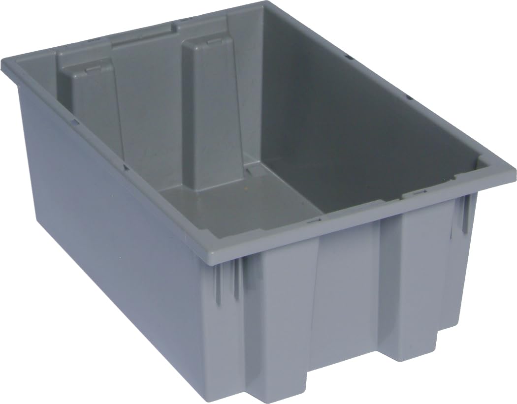 FSE 373-SNT200GYCS Tote Box, Stacks and nest, 19-1/2"L x 13-1/2"W x 8"H, high Impact Polypropylene, Stackable, Gray, Made in USA