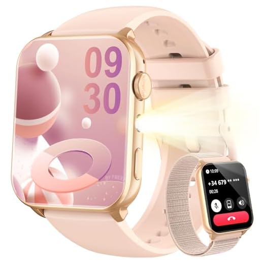 Blackview Montre Connectée Femme Homme, Torche Intégrée, Appel Bluetooth Podomètre Cardiofréquencemètre Oxymètre, Étanchéité IP68, Cycle Menstruel, Analyse du Sommeil, pour Android et iOS (Rose)