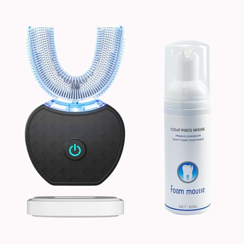 Automatic Ultrasonic Toothbrush 360 Auto Sonic Brush Teeth whitening Brush with Timer & Wireless Charging 360 Ultrasonic Electric Toothbrush for Adult (Black)