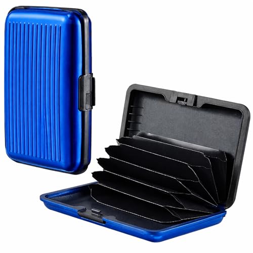 D.A.Y. Republic RFID Blocking Credit Card Holder, Card Protector, Aluminium, Business Card Case for Women or Men, Metal ID Organiser Wallet with 6 Slots, Compact and Convenient, Travel Wallet (Blue)