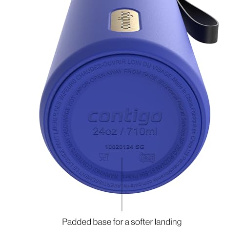 Image of Contigo AutoSeal 24 oz Stainless Steel Vacuum-Insulated Water Bottle with Leakproof Push-Button Spout & Lock, Carry Strap, BPA-Free & Lead-Free, Dishwasher Safe