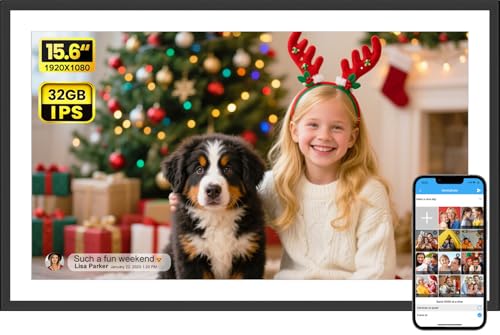 SSAWIFIFRAME Digital Picture Frame 15.6 inch Large 32GB WiFi Digital Photo Frame, Easy to Share Photos and Videos via Free App, IPS Touch Screen, Auto-Rotate, Send 50 Photos one time no Limit