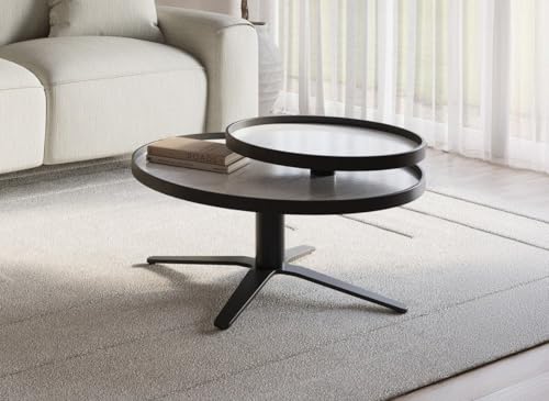 DecoInParis Table Basse Ronde à Plateau pivotant en céramique Blanche CLOELIE