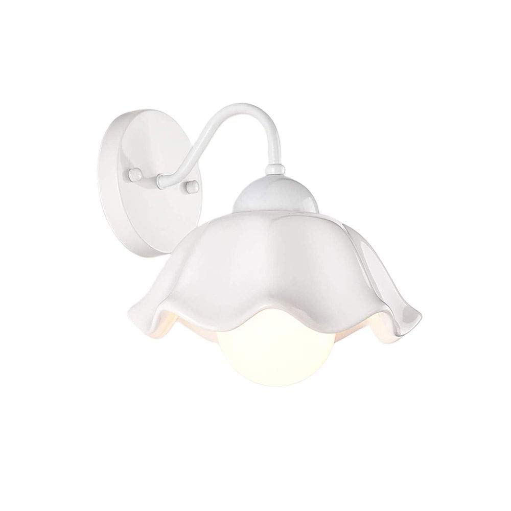 SMCCYYSD Wall Lamp French Country Style Flower Shape Ceramic Lampshade Light Indoor Bedroom Living Room Dining Hallway Kitchen E27 Sconce Victoria(Color:White)