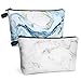 Produktbild Luxspire Retro-Kosmetiktasche Kulturtaschen, Wasserdichter Reißverschluss Kulturbeutel, Geräumige Multifunktionale Make-Up Aufbewahrungstasche für Mädchen und Frauen, Marmor weiß+Blauer Treibsand