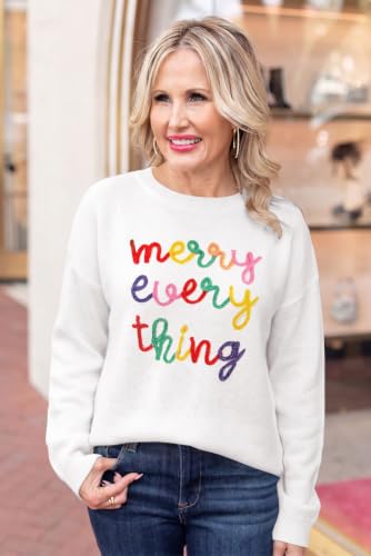 Image of LEMAFER Women 2026 Merry Christmas Round Neck Sequin Letters Sweater Casual Solid Slogan Long Sleeve Pullover Sweatshirt Tops