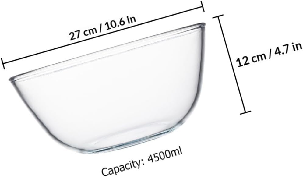 Glass Mixing Bowl 4500ml Multi-purpose Food Serving Bowl for Baking Salad Soup and Home Cooking