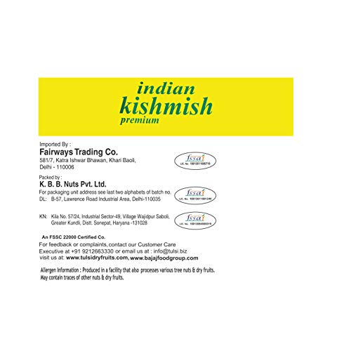 Image of Tulsi Indian Green Kishmish Premium 200g | Seedless Kishmish | Green Raisins | Premium Dried Grapes | Dry Fruits | Healthy & Tasty Snacks | Fat Free | Source of Dietary Fiber (Pack of 2)