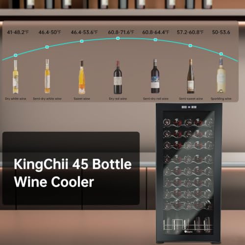 Image of KingChii 45 Bottle Wine Cooler Refrigerator Freestanding Wine Fridge - Intelligent Digital Control, Low Noise Professional Compressor, Tempered Glass for Home, Kitchen, or Office