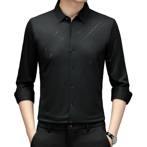 Camisa de rayas antimanchas y sin arrugas con botones de manga larga