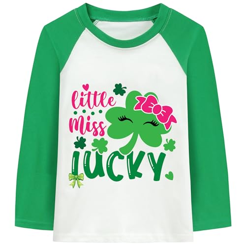 Image of DDSOL Girl Toddler St Patricks Day Shirt Shamrock Clover Bow Cotton Long Sleeve T-Shirt Lucky Girl Irish Tee Top Kid Clothes