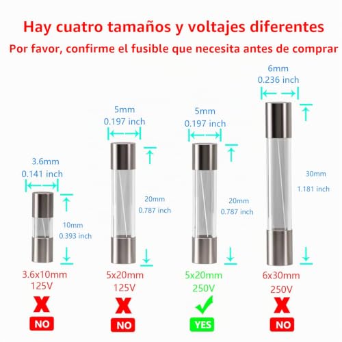 Miniatura 2 de Huarew F6.3al250v 20 Piezas Fusible De Vidrio De Acción Rápida 5x20 Mm 6.3a 250 V 0,2 X 0,78 Pulgadas Fusible De Retardo De Tiempo Paquete De 20 Piezas