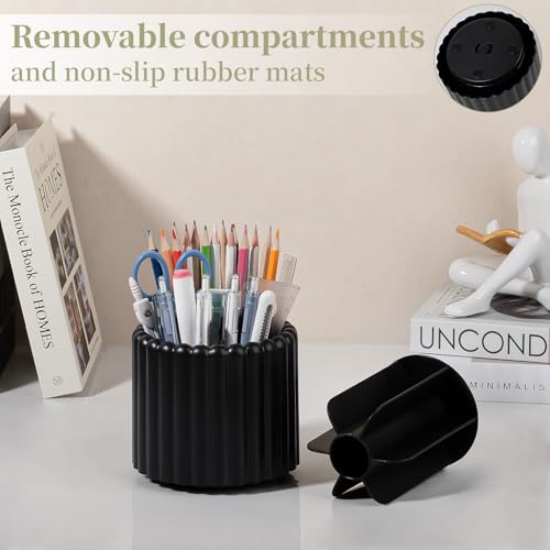 Image of Anyoifax 360 Rotating Pen Holder 7 Slots Desk Organizer Removable Pencil Cup Plastic Art Supplies and Accessories Desktop Storage Box Caddy for Office, School, Home (Black)