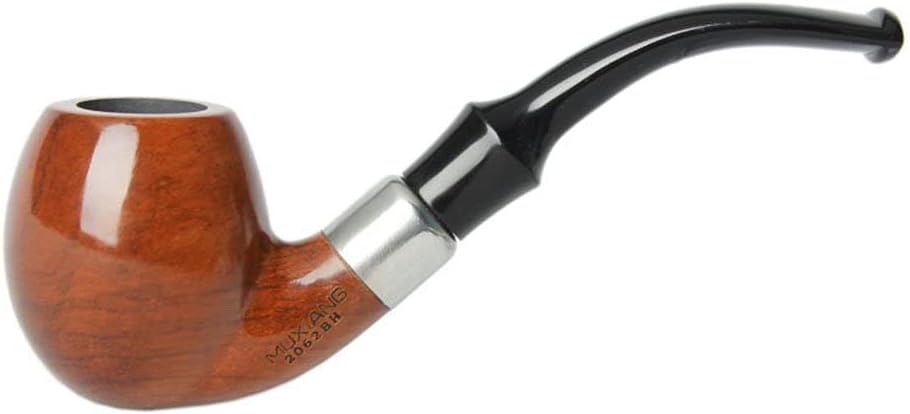 MUXIANG Rosewood Bent Tobacco Pipe with Metal Ring Decoration, 9mm Carbon Filter, Scraper, Screen, Bag, Brush, Box, Rubber Pipe Bits AD0038