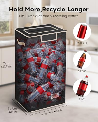 Image of SOLEDI Recycle Bins for Kitchen,26 Gallon Recycling Bin with Lid and 2 Removeable Reusable Inner Bags,Indoor Recycling Trash Can for Collector of Bottles Cans, and Plastic,Black