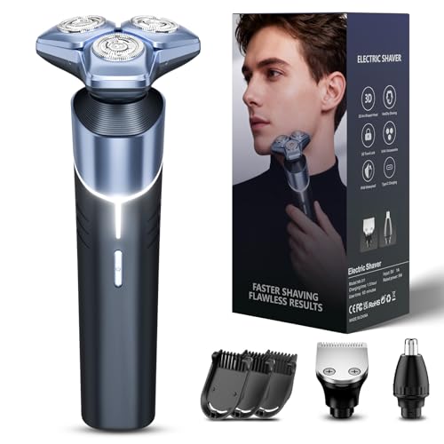 Image of Electric Razor for Men, 10000 RPM High Speed Motor, 3D Floating Heads, USB-C Fast Charging, IPX8 Waterproof, Travel Lock, ICY Blue