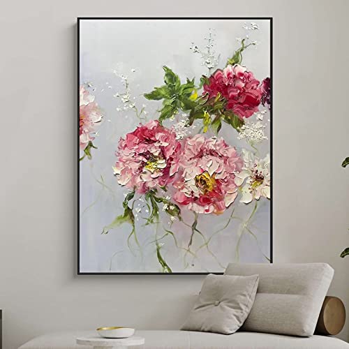 Peinture pivoine fait main toile florale unique pour salon chaleureux