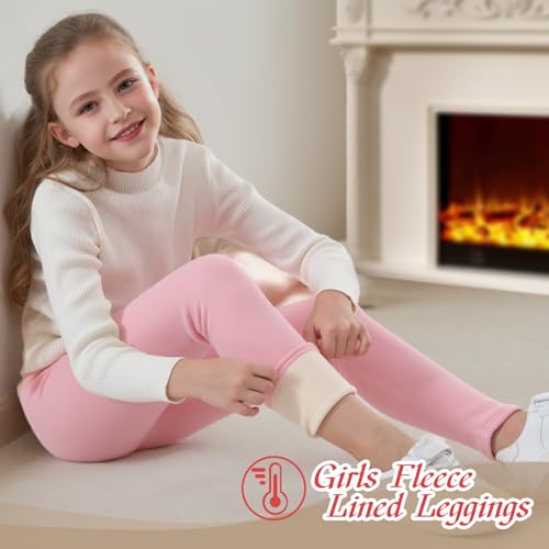 Girls Fleece Lined Leggings Ribbed Kids Winter Warm Pants 4-13 Years3