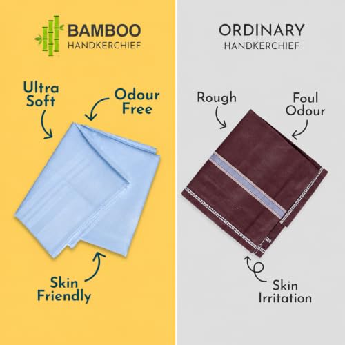 Image of HEELIUM Bamboo Handkerchief for Men & Women | Ultra Soft & Absorbent | Multipurpose Premium Rumal | Large Size 43 x 45 CM