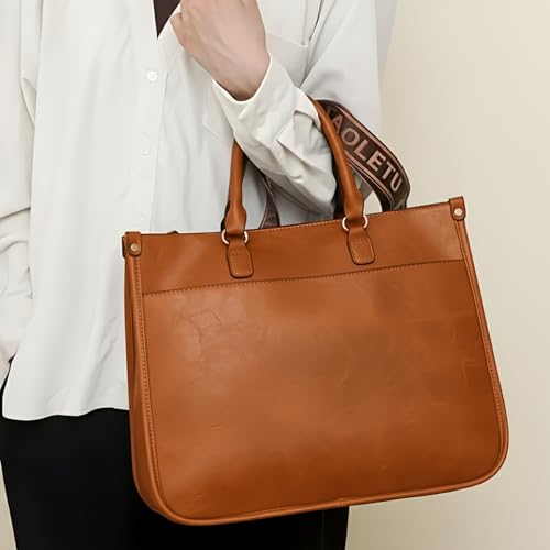 Image of Luxury Women's Handbag, Black Faux Leather Tote with Stylish Brown Strap, Professional Shoulder Bag for Work and Fashion