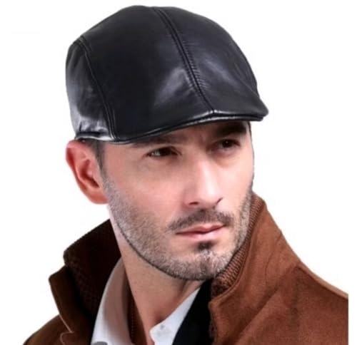 Boina Italiana Masculina Lisa Boina Estilo Inverno Boné Touca Couro Ecológico (BR, Numérico, 5 7/8,