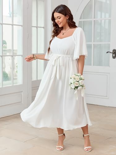 SCOMCHIC Women's Plus Size Formal Maxi Dress Summer Sweetheart Neckline 3/4 Sleeve A Line Flowy Wedding Guest Cocktail Dress3